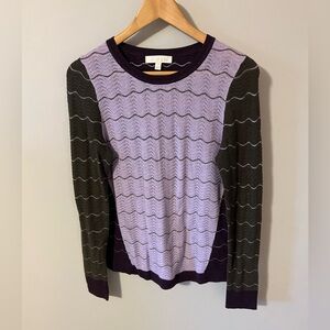 Etcetera Zig Zag Cashmere Blend Sweater Purple Green Small Mixed Media